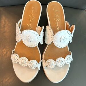 Jack Rogers white leather cork slide, size 8